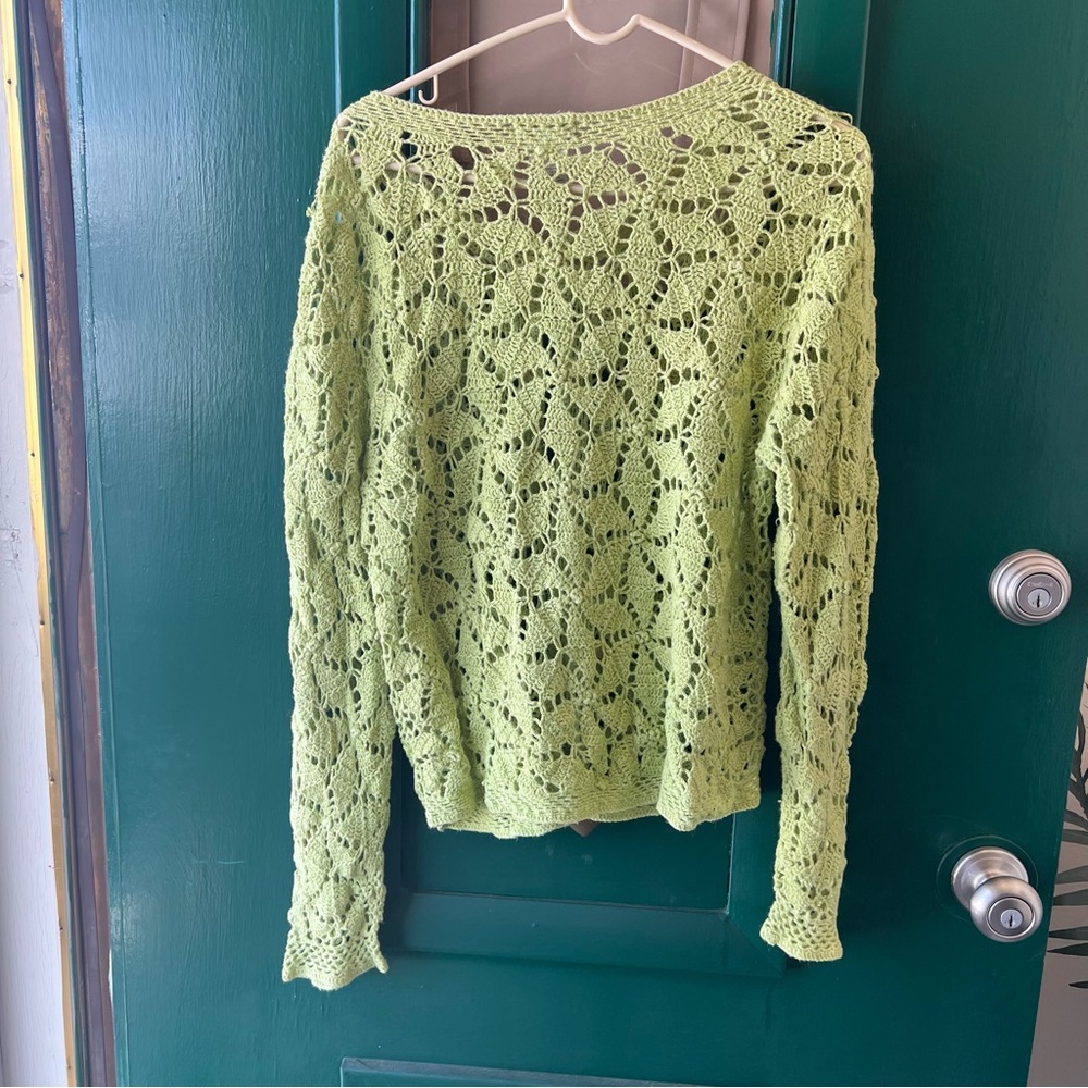 Coldwater Creek Leafy Green Lace Cardigan - Picture 4 of 5